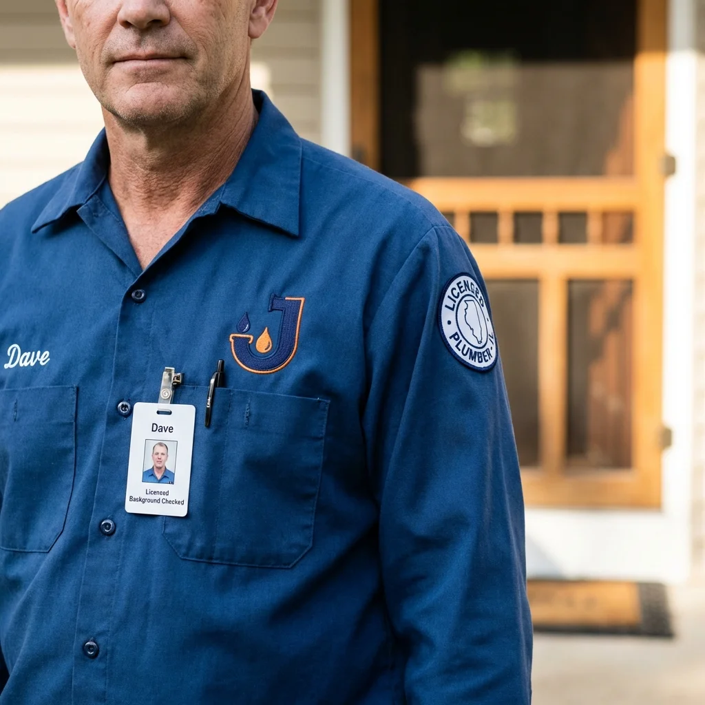 Licensed plumber showing ID badge in Hampden Sydney, VA