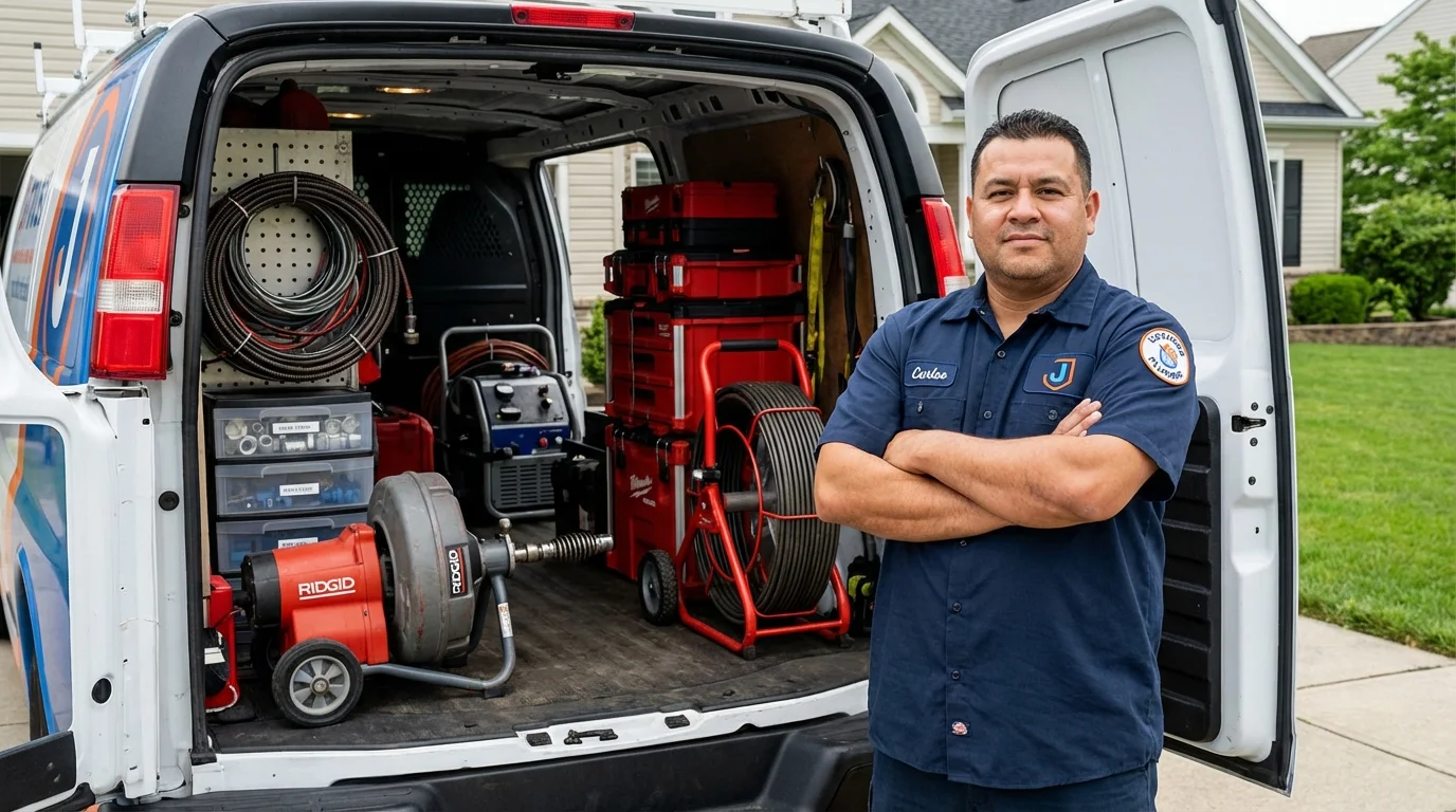 Professional drain cleaning equipment and Johns Plumbing LLC plumber in Hampden Sydney