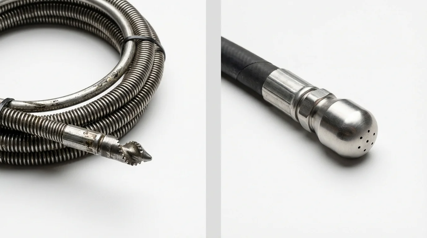 Drain snake cable and hydro jetting nozzle used for drain cleaning in Hampden Sydney, VA