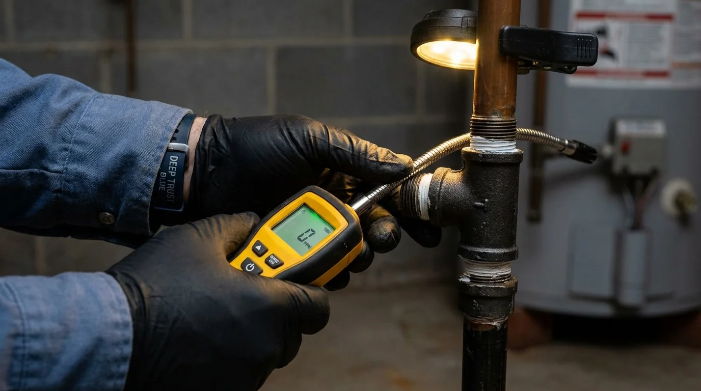 Gas leak detection with electronic sniffer by Johns Plumbing LLC in Hampden Sydney