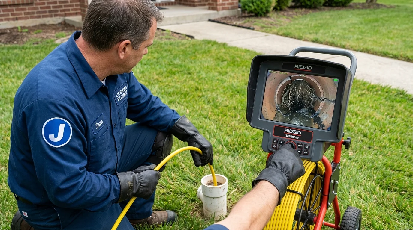 Sewer camera inspection being performed by Johns Plumbing LLC in Hampden Sydney