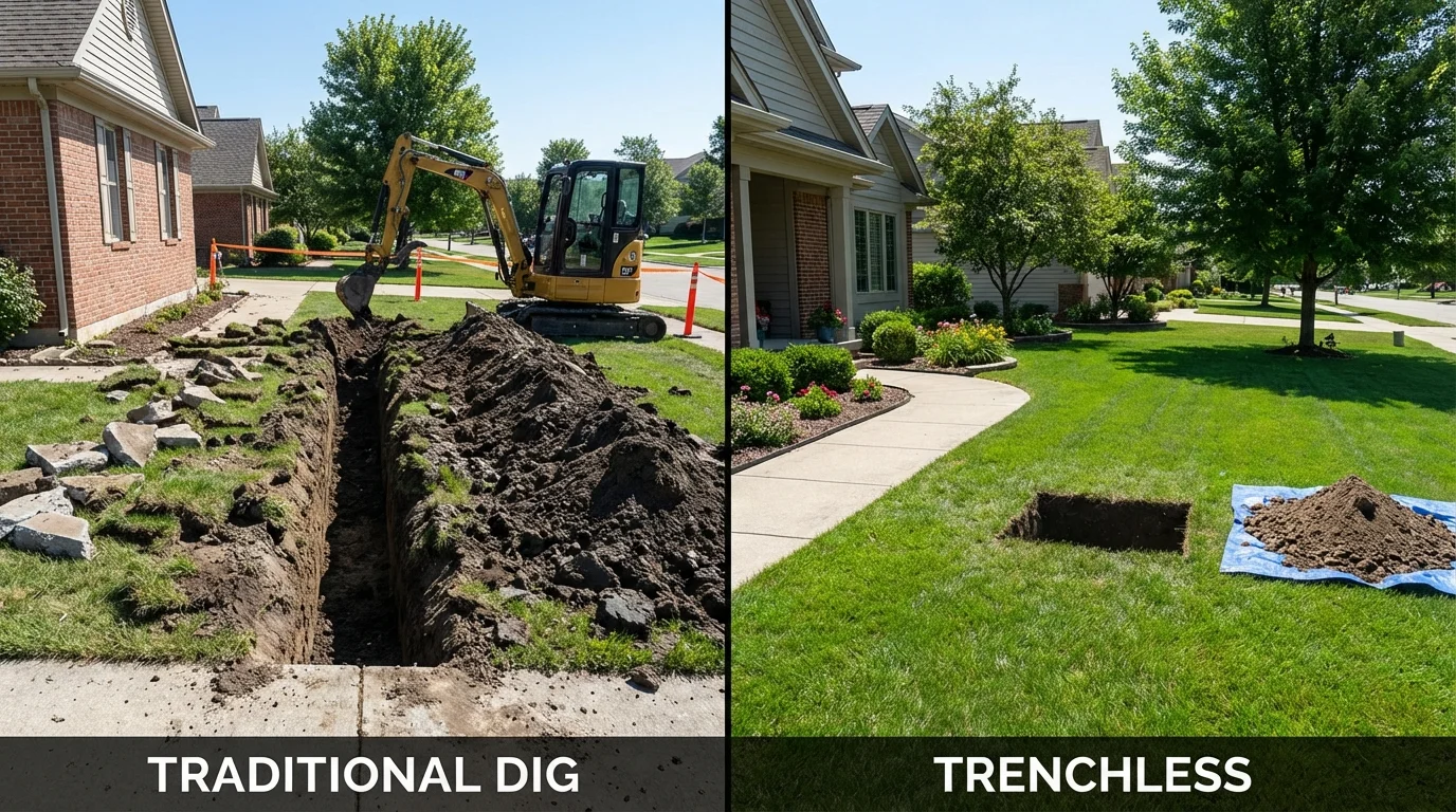 Trenchless sewer repair with minimal yard damage versus traditional excavation in Hampden Sydney, VA